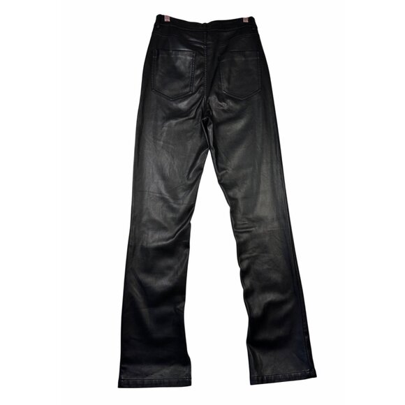 ZARA Black Pants 6 Straight Lag Faux Leather High Rise Slit Hem Stretchy Pants - Picture 3 of 11